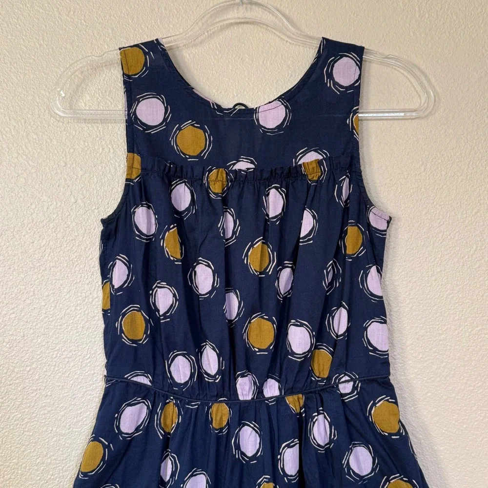 Boden Dress Size 6 Blue Pink‎ Gold Polka Dot Sleeveless Knee Length Cotton Lined